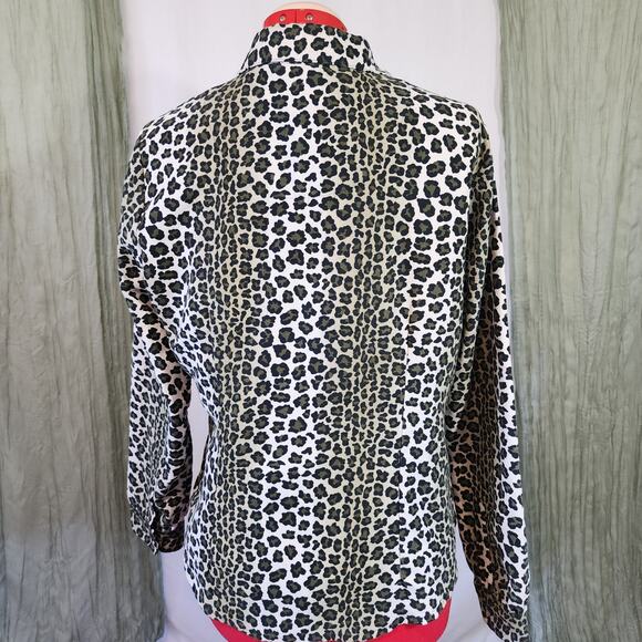 Harmony & Vine Brown and Green Animal Print Button Up Long Sleeve Blouse Size L - Picture 3 of 5